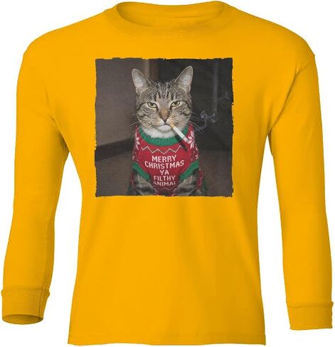 Merry Christmas Cat Smoking - Filthy Animal Quote Youth Long Sleeve T-Shirt in Saudi Arabia