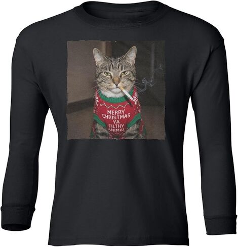 Merry Christmas Cat Smoking - Filthy Animal Quote Youth Long Sleeve T-Shirt in Saudi Arabia