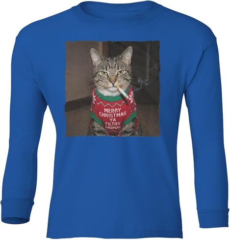 Merry Christmas Cat Smoking - Filthy Animal Quote Youth Long Sleeve T-Shirt in Saudi Arabia