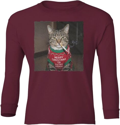 Merry Christmas Cat Smoking - Filthy Animal Quote Youth Long Sleeve T-Shirt in Saudi Arabia