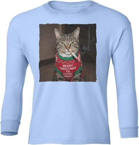 Merry Christmas Cat Smoking - Filthy Animal Quote Youth Long Sleeve T-Shirt in Saudi Arabia