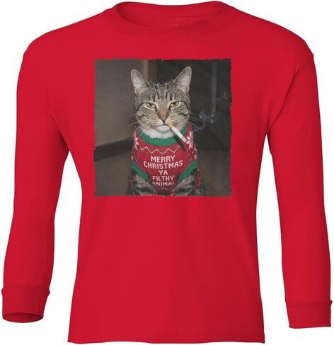 Merry Christmas Cat Smoking - Filthy Animal Quote Youth Long Sleeve T-Shirt in Saudi Arabia