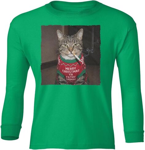 Merry Christmas Cat Smoking - Filthy Animal Quote Youth Long Sleeve T-Shirt in Saudi Arabia
