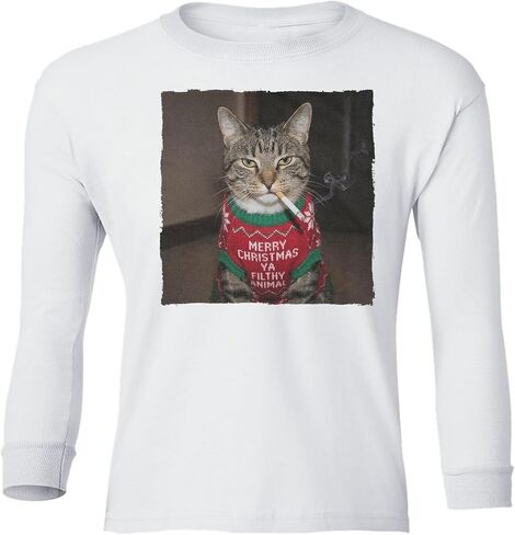 Merry Christmas Cat Smoking - Filthy Animal Quote Youth Long Sleeve T-Shirt in Saudi Arabia