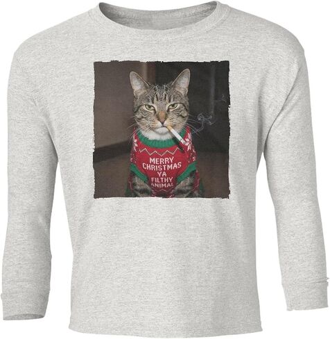 Merry Christmas Cat Smoking - Filthy Animal Quote Youth Long Sleeve T-Shirt in Saudi Arabia