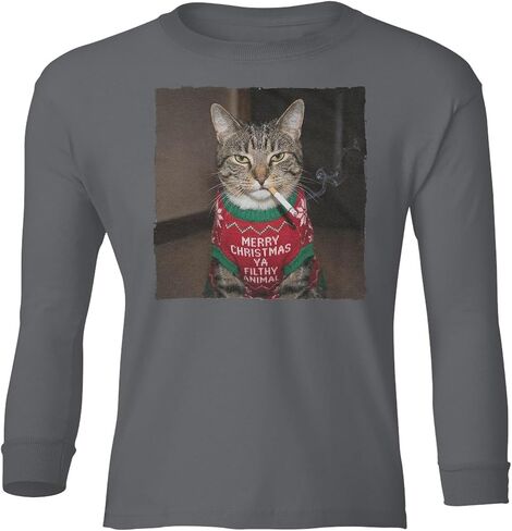 Merry Christmas Cat Smoking - Filthy Animal Quote Youth Long Sleeve T-Shirt in Saudi Arabia