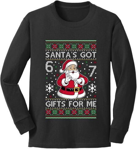 Wild Bobby Santa's Got 6 7 Gifts for Me Ugly Christmas Youth Longsleeve Shirt in Kuwait