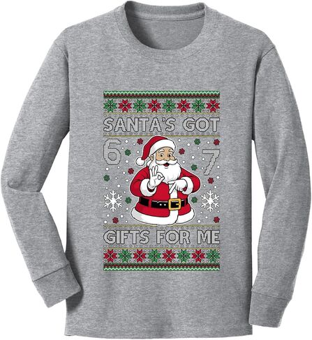 Wild Bobby Santa's Got 6 7 Gifts for Me Ugly Christmas Youth Longsleeve Shirt in Kuwait