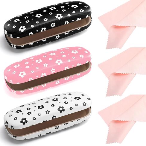 Capoda 3 Pack Glasses Case For Women Sunglass Eyeglass Case Flower Hard Shell Cute PU Leather Glasses Holder Box with Cleaning Cloth Floral Kawaii Protective Holder for Girls Women Men Unisex in Kuwait