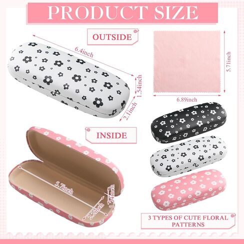 Capoda 3 Pack Glasses Case For Women Sunglass Eyeglass Case Flower Hard Shell Cute PU Leather Glasses Holder Box with Cleaning Cloth Floral Kawaii Protective Holder for Girls Women Men Unisex in Kuwait
