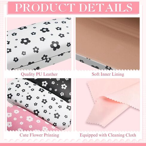 Capoda 3 Pack Glasses Case For Women Sunglass Eyeglass Case Flower Hard Shell Cute PU Leather Glasses Holder Box with Cleaning Cloth Floral Kawaii Protective Holder for Girls Women Men Unisex in Kuwait