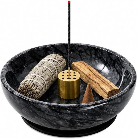 Natural Marble Incense Holder, 4.72 Incense Holder for Sticks with 9 Holes, Handmade Incense Burner for use in Meditation/Palo Santo/Sage/Cone (Black) in Saudi Arabia