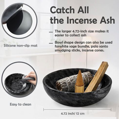 Natural Marble Incense Holder, 4.72 Incense Holder for Sticks with 9 Holes, Handmade Incense Burner for use in Meditation/Palo Santo/Sage/Cone (Black) in Saudi Arabia