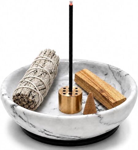 Natural Marble Incense Holder, 4.72 Incense Holder for Sticks with 9 Holes, Handmade Incense Burner for use in Meditation/Palo Santo/Sage/Cone (Black) in Saudi Arabia