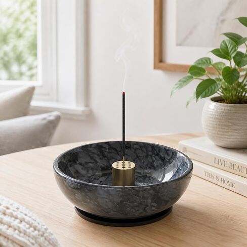 Natural Marble Incense Holder, 4.72 Incense Holder for Sticks with 9 Holes, Handmade Incense Burner for use in Meditation/Palo Santo/Sage/Cone (Black) in Saudi Arabia