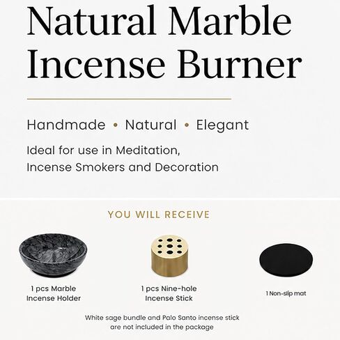Natural Marble Incense Holder, 4.72 Incense Holder for Sticks with 9 Holes, Handmade Incense Burner for use in Meditation/Palo Santo/Sage/Cone (Black) in Saudi Arabia