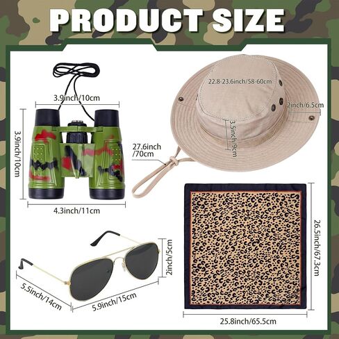 Horolam Safari Costume Accessories, Safari Hat Zoo Keeper Jungle Explorer Outfit with Leopard Scarf Binocular Sunglasses for Adult Halloween Dress up (4 PCS) in Saudi Arabia