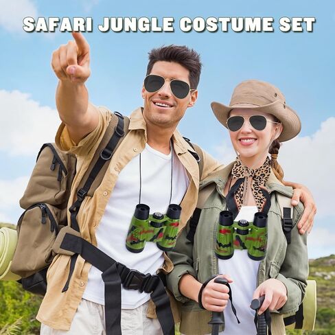 Horolam Safari Costume Accessories, Safari Hat Zoo Keeper Jungle Explorer Outfit with Leopard Scarf Binocular Sunglasses for Adult Halloween Dress up (4 PCS) in Saudi Arabia