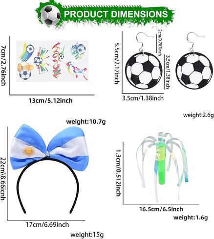 Argentina Soccer Fan Accessories Set for Adults – Argentina Flag Bow Headband, Soccer Ball Earrings, Tattoo Stickers and Cheer Wand for Football Game Day, Sports Party and Team Support in Saudi Arabia