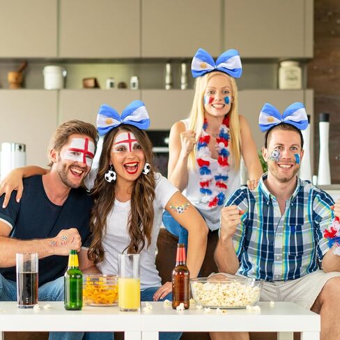 Argentina Soccer Fan Accessories Set for Adults – Argentina Flag Bow Headband, Soccer Ball Earrings, Tattoo Stickers and Cheer Wand for Football Game Day, Sports Party and Team Support in Saudi Arabia