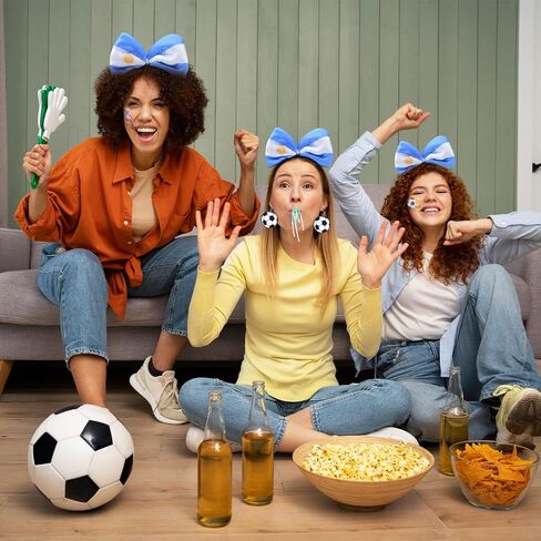 Argentina Soccer Fan Accessories Set for Adults – Argentina Flag Bow Headband, Soccer Ball Earrings, Tattoo Stickers and Cheer Wand for Football Game Day, Sports Party and Team Support in Saudi Arabia