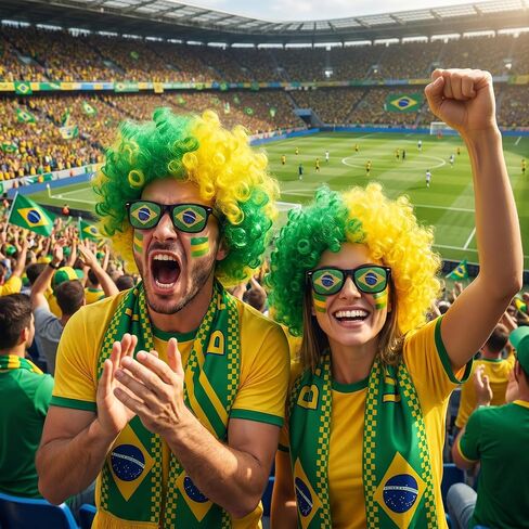 Brazil World Cup Fan Wig Hat Set with Scarf Flag Sunglasses, Afro Wig Soccer Costume, World Soccer Cup Fans Cheer Accessories for Sports Events, Parties and Team Support White Red in Saudi Arabia