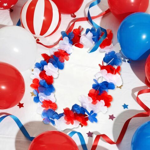 MAQIHAN Red White and Blue Leis - 12 Pcs 4th of July Accessories Party Favors Red White and Blue Flower Silk Leis Costume Accessories Fourth July Independence Memorial Day Garlands Necklace Decoration in Kuwait