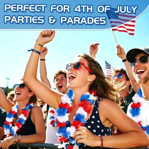 MAQIHAN Red White and Blue Leis - 12 Pcs 4th of July Accessories Party Favors Red White and Blue Flower Silk Leis Costume Accessories Fourth July Independence Memorial Day Garlands Necklace Decoration in Kuwait