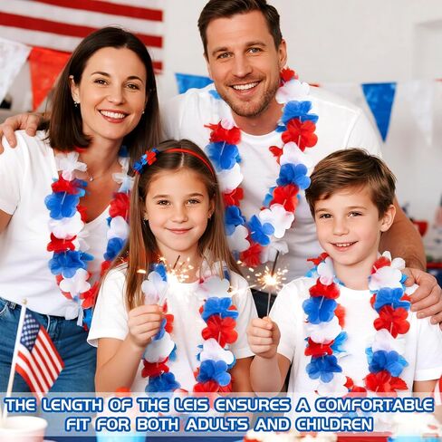 MAQIHAN Red White and Blue Leis - 12 Pcs 4th of July Accessories Party Favors Red White and Blue Flower Silk Leis Costume Accessories Fourth July Independence Memorial Day Garlands Necklace Decoration in Kuwait