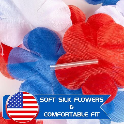 MAQIHAN Red White and Blue Leis - 12 Pcs 4th of July Accessories Party Favors Red White and Blue Flower Silk Leis Costume Accessories Fourth July Independence Memorial Day Garlands Necklace Decoration in Kuwait