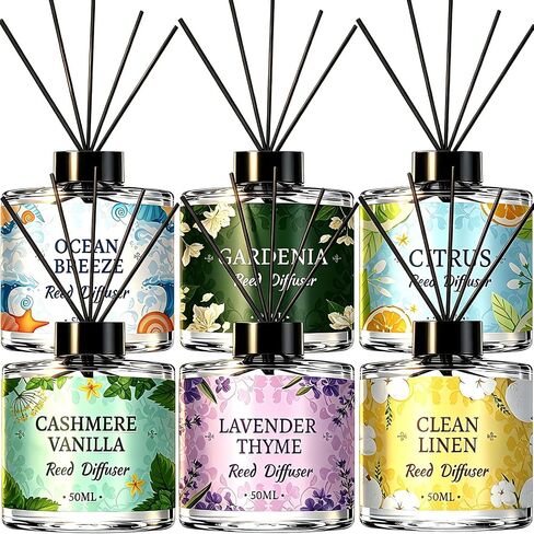 6 Pack Reed Diffuser Sets, Essential Oil Reed Diffusers for Home with 30 Sticks, Long Lasting Scent, Gift Ready Fragrance Diffuser for Bedroom, Bathroom, Office, Home Decor (1.69oz Each) in Saudi Arabia