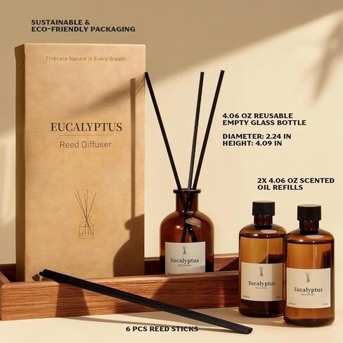 Reed Diffuser Set, 8.12 fl.oz Eucalyptus Scented Diffuser with Sticks, Up to 120 Days, Home Fragrance Reed Diffuser for Bathroom Shelf Decor & Room Freshener, 2 Pack in Saudi Arabia