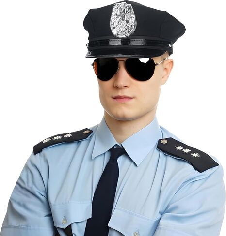 Men Police Costume Hat, Police Hat, Cop Cosplay Hat Cap for Men, Women, Adults Officer Captain Accessories for Halloween Cosplay in Saudi Arabia