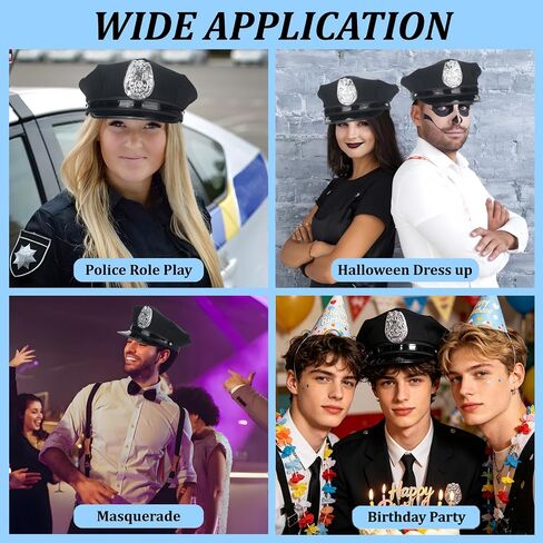Men Police Costume Hat, Police Hat, Cop Cosplay Hat Cap for Men, Women, Adults Officer Captain Accessories for Halloween Cosplay in Saudi Arabia