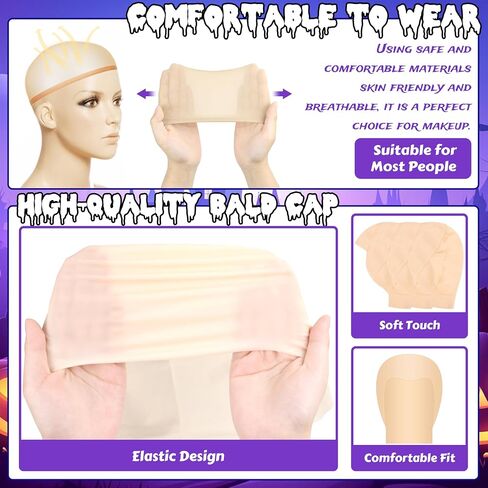 2 Piece Bald Caps, Halloween Latex Bald Cap with Head Wig Cap for Adult Men Women Costume Accessories for Halloween Makeup Party Costume in Saudi Arabia