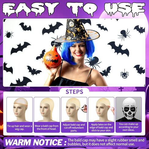 2 Piece Bald Caps, Halloween Latex Bald Cap with Head Wig Cap for Adult Men Women Costume Accessories for Halloween Makeup Party Costume in Saudi Arabia