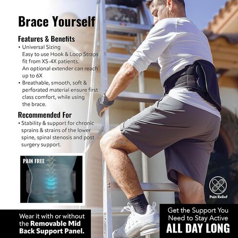 CompressRx Universal LSO Back Brace, Medical-Grade Compression Belt, Lumbar Support for Lower Back Pain, Spinal Stenosis, & Post Surgery Relief, Breathable & Adjustable, Size Small-4XL in Kuwait