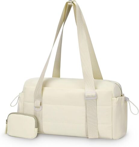 Small Gym Bag for Women, Minimalist Tote Gym Bags with Coin Wallet, Mini Weekender Bag for Sport Workout Travel, Beige in Saudi Arabia