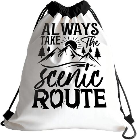 Drawstring Bag for Women Men, Motivational Quote Bag - Always Take the Scenic Route, Lightweight Drawstring Sports Backpack, Quick-drying and Moisture-proof Bags for Gym, Sport, Travel, Daily Use 137 in Saudi Arabia