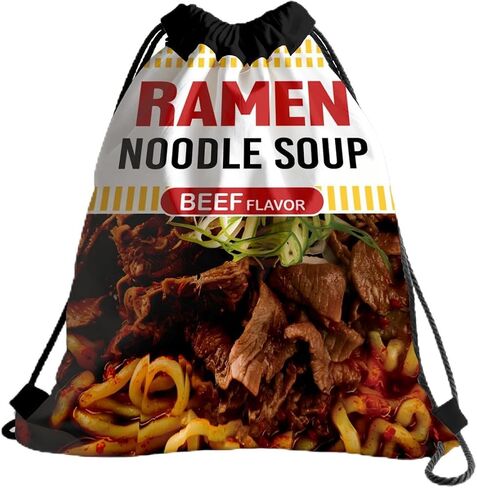 Drawstring Bag for Women Men, Food Lover Bag - Ramen Noodle Soup Beef, Lightweight Drawstring Sports Backpack, Quick-drying and Moisture-proof Bags for Gym, Sports, Travel, Daily Use 187 in Saudi Arabia