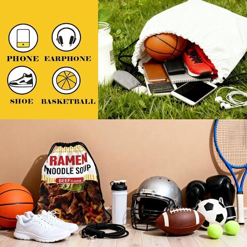 Drawstring Bag for Women Men, Food Lover Bag - Ramen Noodle Soup Beef, Lightweight Drawstring Sports Backpack, Quick-drying and Moisture-proof Bags for Gym, Sports, Travel, Daily Use 187 in Saudi Arabia