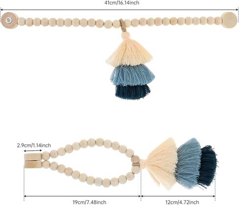 Magnetic Curtain Tiebacks with Wood Beads,2PCS Boho Curtain Tie Backs with Triple Tassels,No Drill Drapery Blue Curtain Ties,Decorative Curtain Holders for Farmhouse,Bedroom,Living Room (2, Blue) in Saudi Arabia