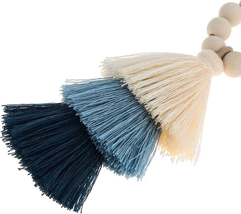 Magnetic Curtain Tiebacks with Wood Beads,2PCS Boho Curtain Tie Backs with Triple Tassels,No Drill Drapery Blue Curtain Ties,Decorative Curtain Holders for Farmhouse,Bedroom,Living Room (2, Blue) in Saudi Arabia