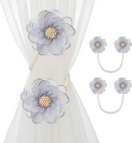 AULEEP 2 Pack Flower Curtain Holdbacks, No Drill Curtain Tiebacks for Drapes, Premium Fabric Curtain Ties, Decorative Curtain Tie Backs for Home Living Room Bedroom Nursery, Pink in Saudi Arabia