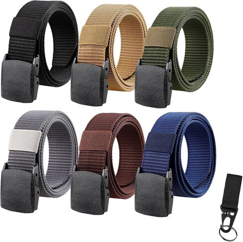 6 Pack Nylon Belts for Men Women Tactical Work Plastic Buckle Metal Free Casual Hiking in Kuwait