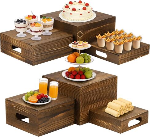 6 Pack Buffet Risers Wood Display Stands Cupcake Stand Catering Supplies Buffet Display with Mini Signs Food Risers for Buffet Table Display Stand for Party, Wedding, Birthday in Kuwait