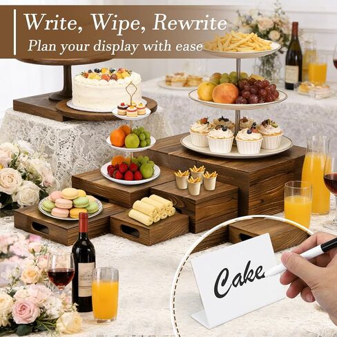 6 Pack Buffet Risers Wood Display Stands Cupcake Stand Catering Supplies Buffet Display with Mini Signs Food Risers for Buffet Table Display Stand for Party, Wedding, Birthday in Kuwait