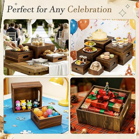 6 Pack Buffet Risers Wood Display Stands Cupcake Stand Catering Supplies Buffet Display with Mini Signs Food Risers for Buffet Table Display Stand for Party, Wedding, Birthday in Kuwait