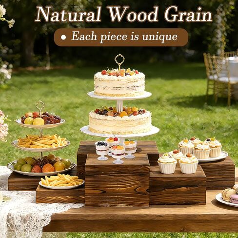6 Pack Buffet Risers Wood Display Stands Cupcake Stand Catering Supplies Buffet Display with Mini Signs Food Risers for Buffet Table Display Stand for Party, Wedding, Birthday in Kuwait