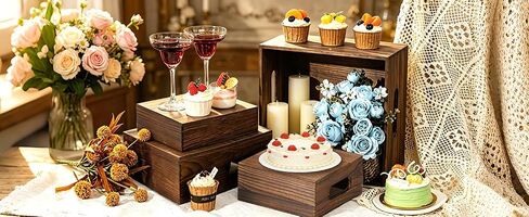 6 Pack Buffet Risers Wood Display Stands Cupcake Stand Catering Supplies Buffet Display with Mini Signs Food Risers for Buffet Table Display Stand for Party, Wedding, Birthday in Kuwait